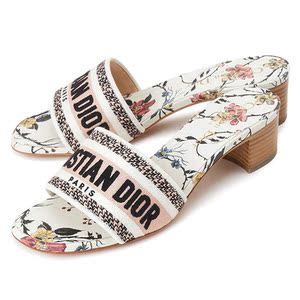 dior/迪奥 rosa mutabilis花卉刺绣带跟凉拖中跟女拖鞋 kcq244rme