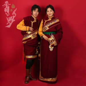 藏族结婚藏装婚纱藏式婚服纯羊绒拉萨氆氇藏袍手工缝制高档西藏服