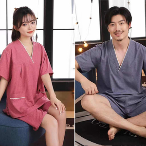 可定制汗蒸服男女绣logo高档新款棉麻情侣款洋气加肥加大宽松浴服