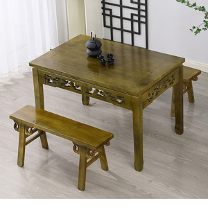 茶青色八仙桌实木正方形桌子饭店餐馆定制中式复古商用餐桌椅组合