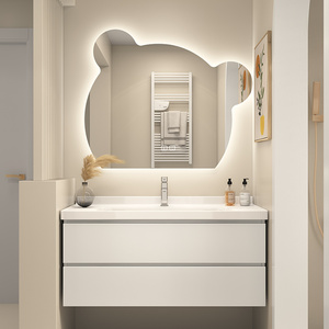 小熊镜子浴室柜组合简约现代陶瓷一体盆卫生间洗漱台洗手池洗脸盆