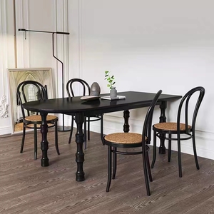 法式实木复古餐桌现代家用简约小户型饭桌客厅轻奢半圆形靠墙餐台