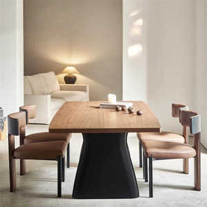 北欧实木餐桌中古风家用饭桌设计师大板桌长桌复古原木办公桌书桌