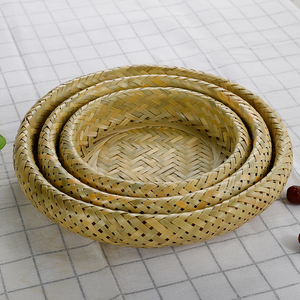 双层竹青果盘竹皮编织点心盘水果盘家用馒头筐手工创意竹制品竹编