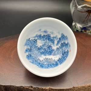 台湾故宫名家 刘溪北老师 手绘陶瓷茶杯 山水 诗词 荷花 金鱼竹子