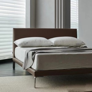 意式极简真皮床主卧室双人超薄床头轻奢现代设计师定制床皮床家具