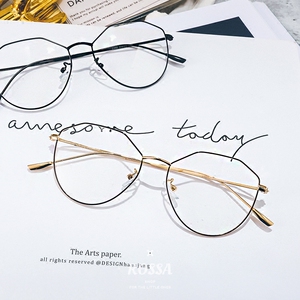 五边形眼镜框潮男款不规则个性显瘦大脸近视眼镜架女潮网红金丝边