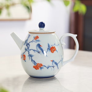 陶瓷单壶中式复古小茶壶ml功夫茶具配件泡茶器家用青花美人壶定制