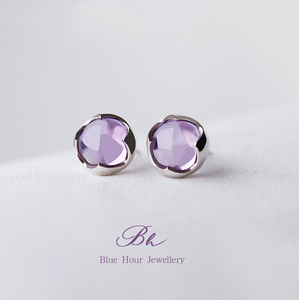 925纯银天然紫水晶耳钉女气质简约百搭紫色宝石耳环耳坠耳饰银饰