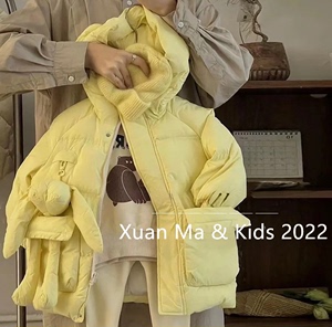 韩国童装女童冬装2022新款黄色保暖羽绒棉服2022新款洋气儿童连帽
