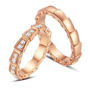 蛇形戒指蛇钻石玫瑰金对戒满钻光金素圈男女一对结婚情侣