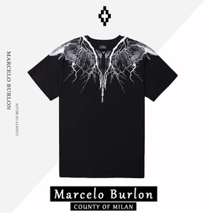 正品Marcelo Burlon马塞洛布隆MB红白闪电翅膀短袖T恤男女欧美潮