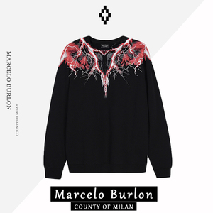 正品Marcelo Burlon马塞洛布隆MB闪电翅膀圆领卫衣红闪电长袖潮牌