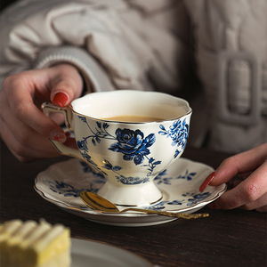 索厨 法式下午茶咖啡杯欧式杯碟套装陶瓷茶杯青花瓷高档精致杯子