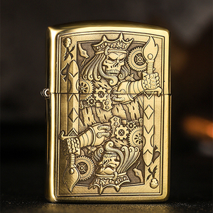 打火机zippo官方正品纯铜盔甲浮雕黑桃老k男收藏原装芝宝煤油男士