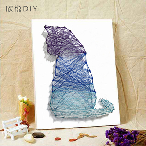 创意星空猫纱线画立体钉子绕线画线缠绕画摆件手工diy材料礼物