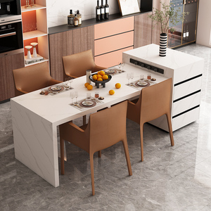 岛台餐桌一体可伸缩家用厨房大理石桌子小户型轻奢吧台岩板中岛台