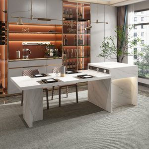 北欧轻奢岩板岛台餐桌一体厨房倒台吧台家用多功能大理石导台定制