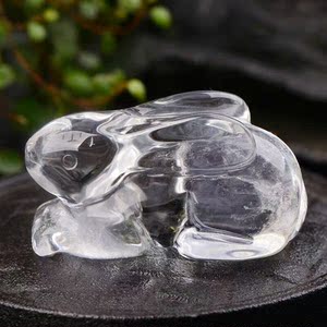 纯天然白水晶十二生肖兔子风水摆件