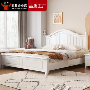 奶油风韩式实木床白色现代简约1.8米单双人主卧1.5m储物美式婚床