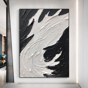 手绘油画黑白羽毛立体抽象画玄关挂画客厅落地画沙发装饰画饭厅画