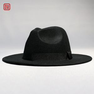 上海滩礼帽成人大檐黑色毡帽爵士帽英伦百搭毛呢儿童复古绅士帽子