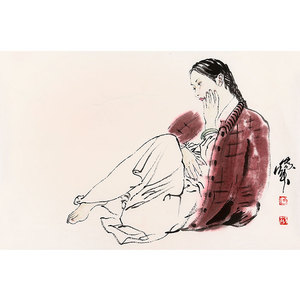 名家何家英人物字画纯手绘二尺横幅精品写意名人国画当代书画作品