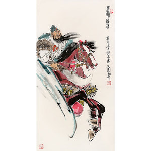 名家汪国新字画写意人物关公画像手绘国画精品名人书画赠简历