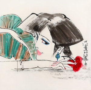 林墉国画四尺斗方名家字画纯手绘写意人物岭南名人书画作品赠简历