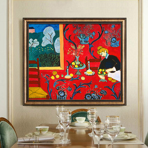 马蒂斯红色的和谐装饰画欧式油画背景画餐厅玄关挂画美式世界名画