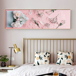 卧室床头装饰画简约现代大气温馨浪漫横版粉色挂画女孩房间壁画
