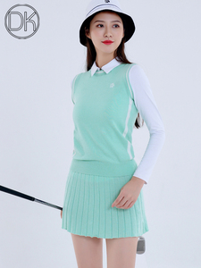 DK高尔夫女装秋冬高端2022新款时尚浅绿针织马甲golf衣服韩式裙子