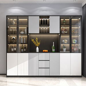 餐厅酒柜靠墙餐边柜现代简约定制欧式轻奢客厅柜子家用一体玻璃柜