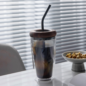 高档双层耐热玻璃杯吸管保温恒温水杯高颜值冰美式咖啡杯随手杯