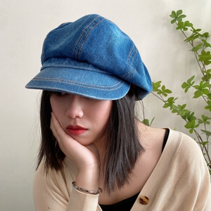 牛仔帽女士春夏画家帽蓝色水洗做旧八角帽报童帽休闲时尚韩版新款