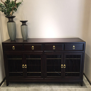 新中式实木餐边柜黑檀木色玄关柜隔断茶水柜禅意储物柜装饰柜鞋柜