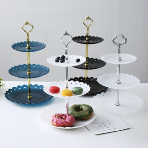欧式塑料三层水果盘子蓝客厅创意多层蛋糕架家用糖果干果点心托盘