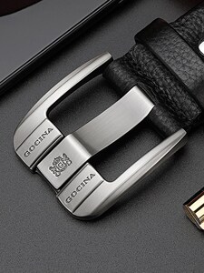 正品库奇品牌皮带男真皮腰带男士针扣年轻人百搭纯牛皮青年裤带潮