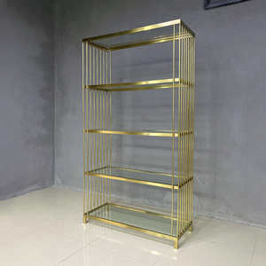 高档女服装店展示架多层鞋子包包架拉丝钛金色不锈钢陈列货架中岛