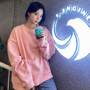 欧阳娜娜同款卫衣女新款早春粉红色oversize炸街毛圈宽松小众上衣