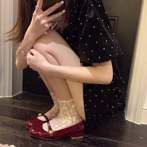 复古红色玛丽珍鞋女2023新款夏季浅口法式小香风皮鞋粗跟平底单鞋