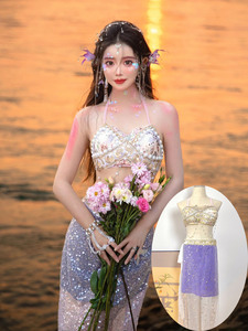 西双版纳三亚旅拍写真服装人鱼公主精灵服饰性感抹胸半身裙演出服