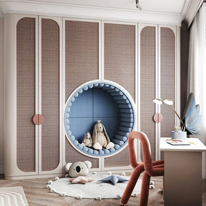 欧式家装整体衣柜儿童衣橱法式雕刻镂空设计儿童屋家具收纳衣橱柜