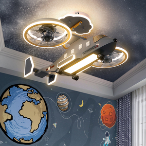 风扇飞机灯儿童房男孩卧室吊灯创意阿凡达战斗直升机模型房间灯饰