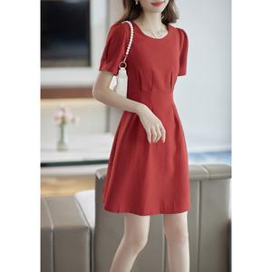FENPERATE 红色连衣裙女小个子夏季2024新款修身显瘦上身优雅得体