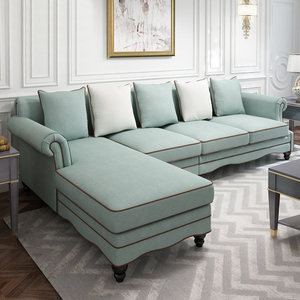 美式沙发布艺客厅小户型转角现代简约轻奢地中海田园风格实木家具