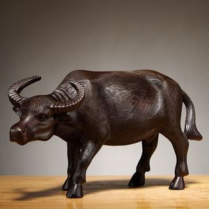 木雕水牛摆件实木质雕刻十二生肖牛家居客厅办公室装饰红木工艺品