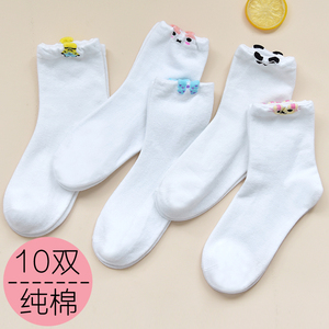 10双装白色袜子女中筒袜韩国卡通可爱纯棉学生袜秋冬款韩版学院风