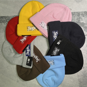 supreme 19fw冬季腰果花帽子大字母logo刺绣针织圆顶毛线男女冷帽