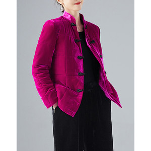 冬季复古中国风高档金丝绒唐装棉袄女士改良版小众旗袍盘扣外套潮